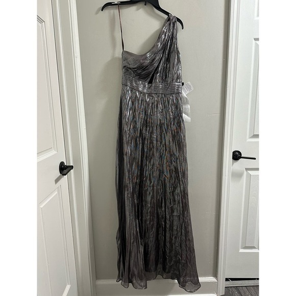 Ieena by Mac Duggal One shoulder pewter maxi dress 2149 - Picture 2 of 12